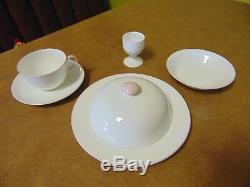 Shelley England Bone China 6 Piece Breakfast Set Pink Rim Covered Dish Egg Bowl