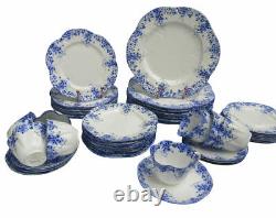 Shelley England Bone China Set of Dishes for 8 Dainty Blue Pattern 48 Pcs