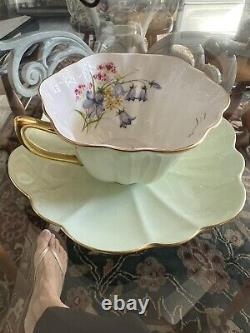 Shelley England Fine Bone China mint green floral gold trim Tea Cup & Saucer Set