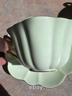 Shelley England Fine Bone China mint green floral gold trim Tea Cup & Saucer Set