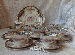 Shelley England, Fine China Tea Set, 21 Pieces, Sheraton Blue Pattern 13291. Vgc