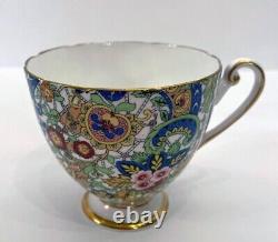 Shelley Fine Bone China Paisley Floral Footed Tea Cup Saucer Set Made In England