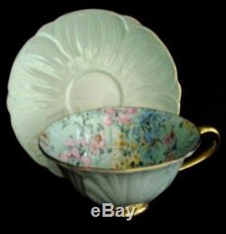Shelley Mint Melody Chintz Oleander Tea Cup Saucer Set England Bone China