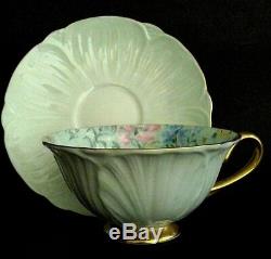 Shelley Mint Melody Chintz Oleander Tea Cup Saucer Set England Bone China