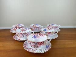 Spode CHELSEA GARDEN Footed Cup & Saucer Set of 6 EUC
