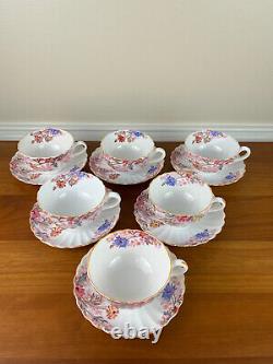 Spode CHELSEA GARDEN Footed Cup & Saucer Set of 6 EUC