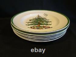 Spode China Christmas Tree Green Edge Set of 6 Dinner Plates England