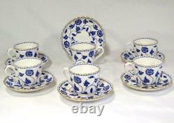 Spode Colonel Blue with Gold Trim Fine Bone China Cups & Saucers England 6 Pc Set