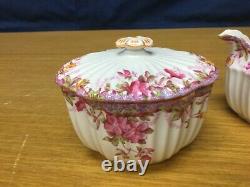 Spode Copeland China England Irene Creamer & Sugar Bowl Set withRed Pink Floral