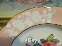 Spode Copeland's China England Set Of 6 Luncheon Plate Pink Embossed Floral Rose