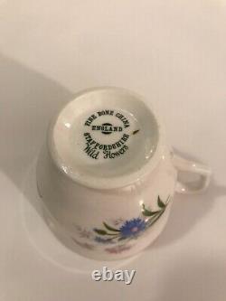 Staffordshire Wild Flowers Tea Cup Set England Bone China 40 Piece, 12 Setting