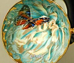 Stunning Aynsley Butterfly Chrysanthemum Cobalt Blue Cup & Saucer Mint VERY RARE
