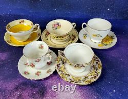 Stunning Sets Of 5 Bone China Assorted Brands Made In England Teacups & Saucers
