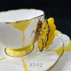 TRIO Aynsley England Butterfly Handle Yellow White Molded Flower Shaped Cup Set