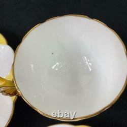 TRIO Aynsley England Butterfly Handle Yellow White Molded Flower Shaped Cup Set