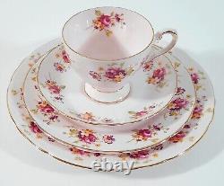 TUSCAN Bone China 16 Pc Set Pink-on-Pink 4 Cups Saucers Dessert Luncheon Plates