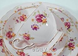 TUSCAN Bone China 16 Pc Set Pink-on-Pink 4 Cups Saucers Dessert Luncheon Plates