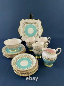 TUSCAN fine bone china luncheon set for 6 made in England c. 1950s blue white