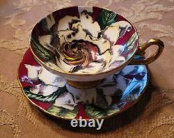 Taylor & Kent England Large Cabbage Rose Bone China Teacup & Saucer Set Rare