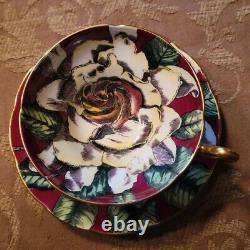 Taylor & Kent England Large Cabbage Rose Bone China Teacup & Saucer Set Rare