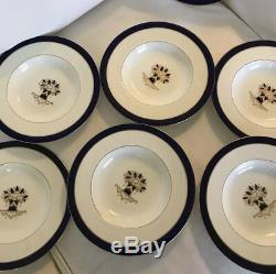 Tiffany And Co England China Plates Set Of 6-Soup Bowls Blue Snd Gold