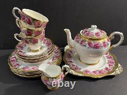 Tuscan Pink Roses Tea Set Fine English Bone China Gold Rim 16pcs C8944 England