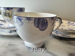 Two (2) Wedgwood Blue Plum Three-Piece Sets Bone China Made in England
