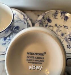 Two (2) Wedgwood Blue Plum Three-Piece Sets Bone China Made in England