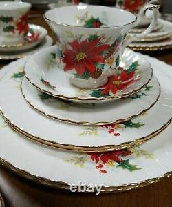 VINTAGE Poinsettia By Royal Albert Bone China 41 piece set Made in England