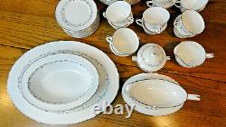 VTG. 1963 ROYAL WORCESTER ENGLAND BONE CHINA SILVER CHANTILLY 67 Pc SET for 12