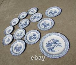 VTG Set of 13 Wincanton Woods Ware England Blue White Floral Plate Set #657618