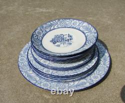 VTG Set of 13 Wincanton Woods Ware England Blue White Floral Plate Set #657618