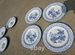 VTG Set of 13 Wincanton Woods Ware England Blue White Floral Plate Set #657618