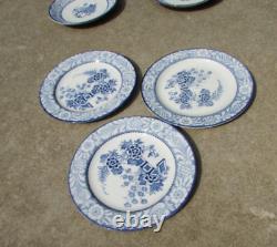 VTG Set of 13 Wincanton Woods Ware England Blue White Floral Plate Set #657618