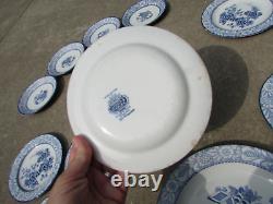 VTG Set of 13 Wincanton Woods Ware England Blue White Floral Plate Set #657618