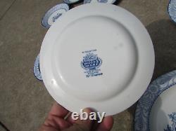 VTG Set of 13 Wincanton Woods Ware England Blue White Floral Plate Set #657618