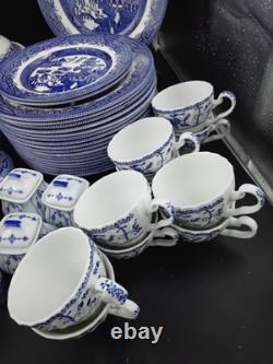 Vint. Churchill Blue Willow China Dinnerware 84 Pc Staffordshire England, Mint