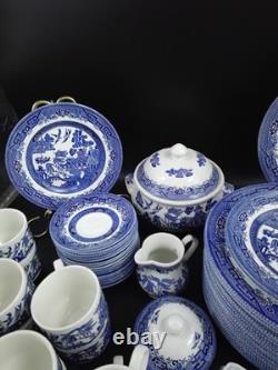 Vint. Churchill Blue Willow China Dinnerware 84 Pc Staffordshire England, Mint
