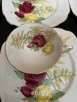 Vintage 12 Piece Set Roslyn China England Golden Days Tea Cups & Snack Plates