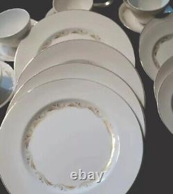 Vintage 16 Pcs Dinnerware W. H. Grindley & Co England Satin White Gold Trim