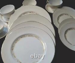 Vintage 16 Pcs Dinnerware W. H. Grindley & Co England Satin White Gold Trim