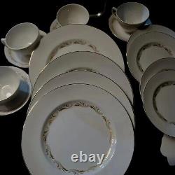 Vintage 16 Pcs Dinnerware W. H. Grindley & Co England Satin White Gold Trim