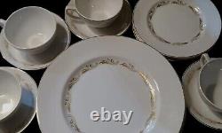 Vintage 16 Pcs Dinnerware W. H. Grindley & Co England Satin White Gold Trim