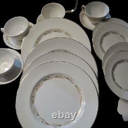 Vintage 16 Pcs Dinnerware W. H. Grindley & Co England Satin White Gold Trim