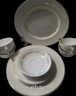 Vintage 16 Pcs Dinnerware W. H. Grindley & Co England Satin White Gold Trim