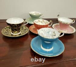 Vintage 1930s Aynsley England Bone China Set Of 5 Assorted Tea Cups And Saucer