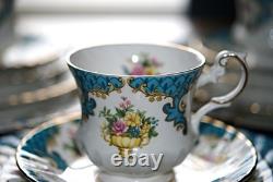 Vintage 1950's English Fine Bone China Dinner Set with Tea Cups & Saucers
