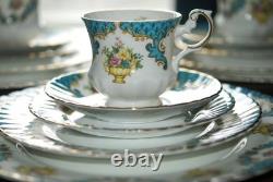 Vintage 1950's English Fine Bone China Dinner Set with Tea Cups & Saucers