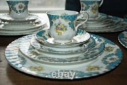 Vintage 1950's English Fine Bone China Dinner Set with Tea Cups & Saucers