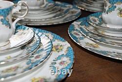 Vintage 1950's English Fine Bone China Dinner Set with Tea Cups & Saucers